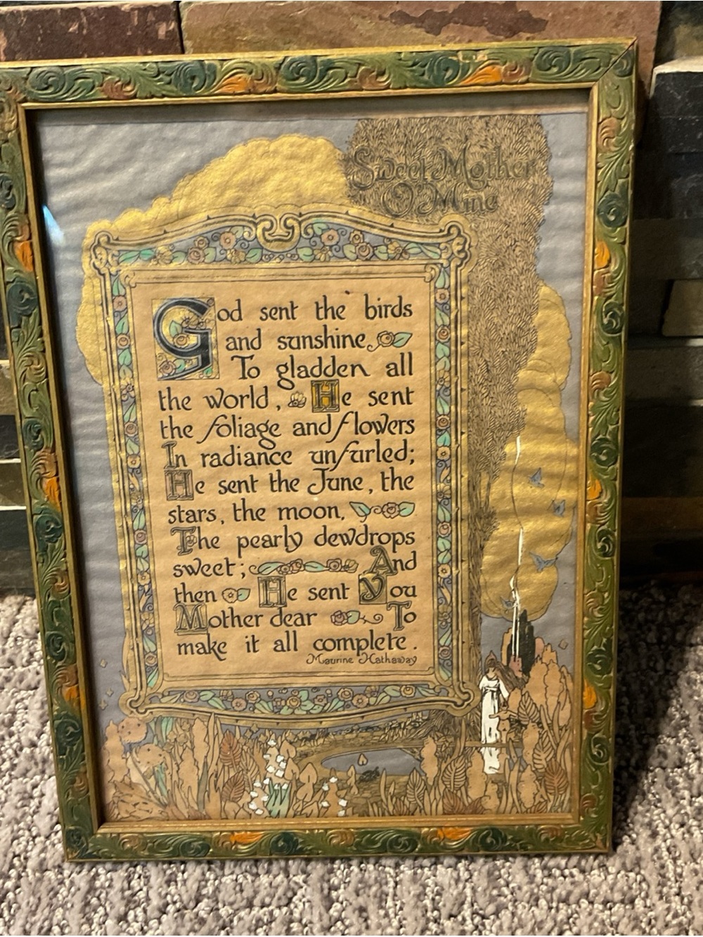 Vintage 1920’s Framed Art Nouveau Maurine “Sweet Mother of Mine” Pome